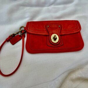 Vintage Bright Red Coach Wristlet with Brass Fittings. - Mint
